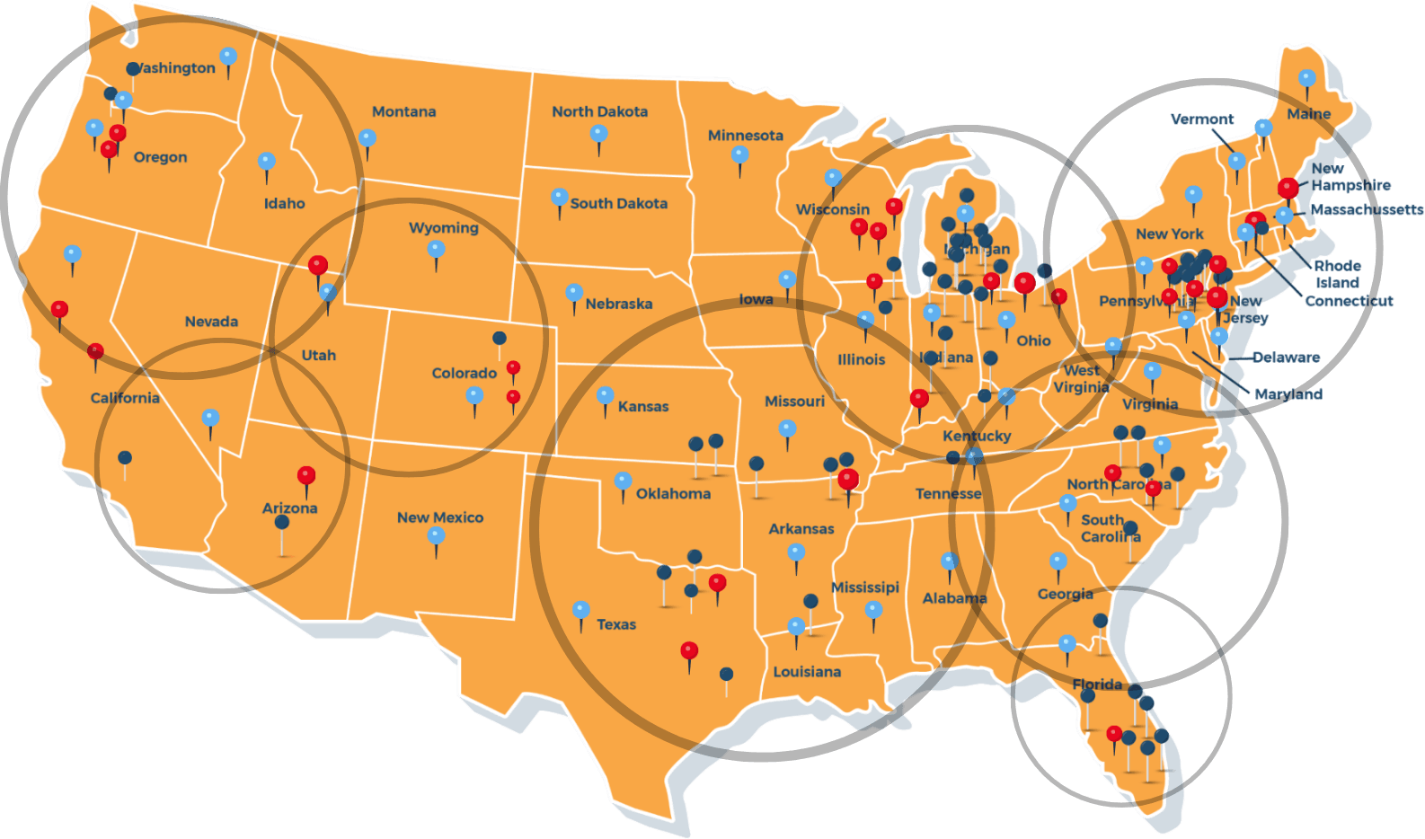 Illustrated map of JobSquad coverage across the United States